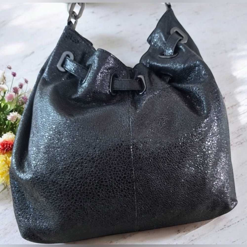 EUC Tory Burch Large Natalya Hobo Black Leather Snake/Bag - Picture 3 of 11